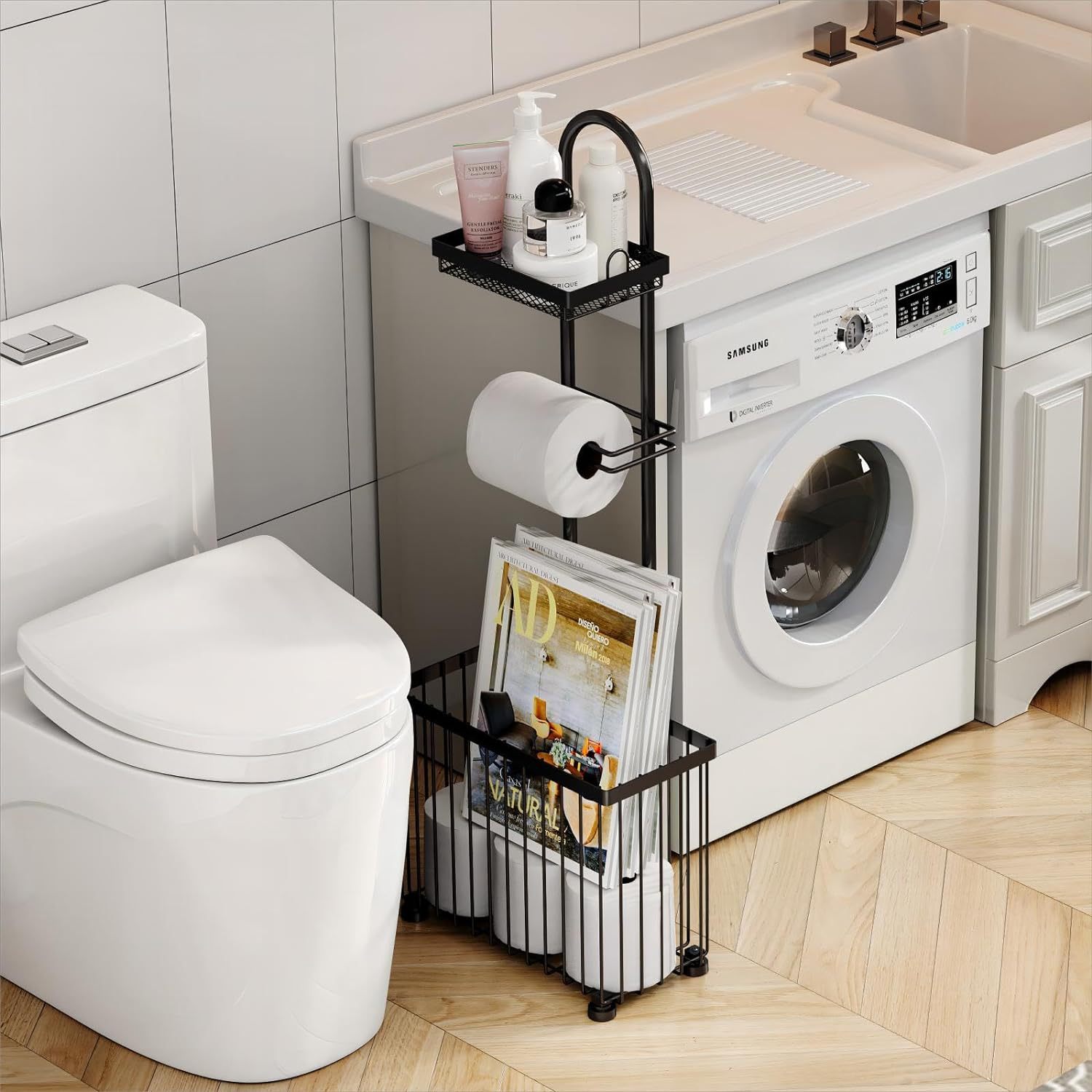 Black household bathroom tissu - Magazine Holder Rack recension och pris